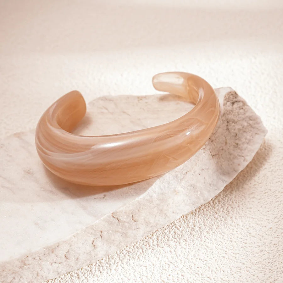 Vintage Smudging Beige Coffee Acrylic Cuff Wide Resin Bracelet