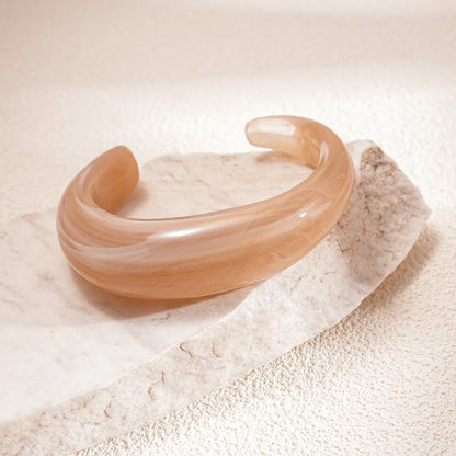 Vintage Smudging Beige Coffee Acrylic Cuff Wide Resin Bracelet