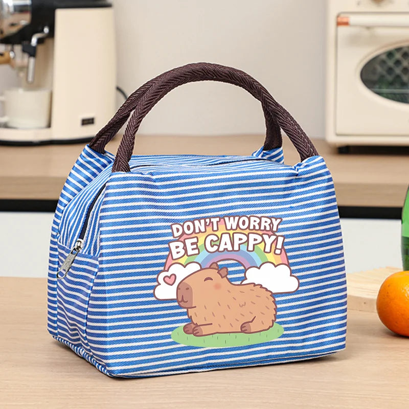 Capybara Portable Cute Anime Printed Figures Stripe Freezer Lunch Bags