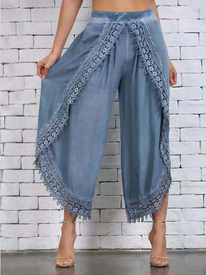Lace Harem Loose Solid Wide Leg Arc-Shaped Cutting Pants
