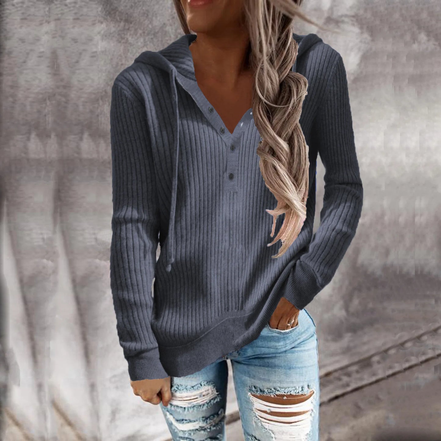 Striped casual hoodie loose knit sweater