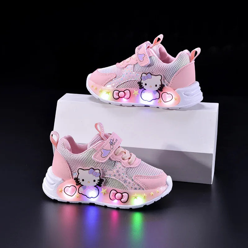 Led Light Cartoon PU Leather Flat Bottom  Sneakers