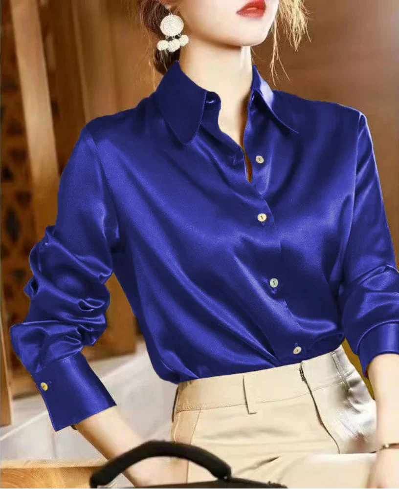 Casual Elegant Satin Long Sleeved Shirt