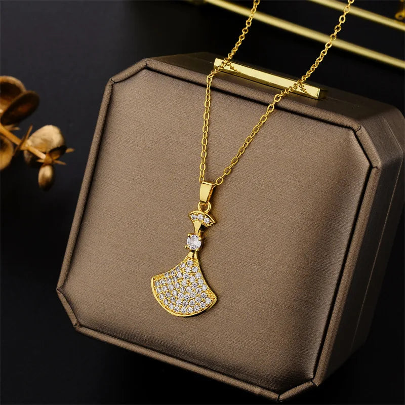 Light Zircon Crystal Stainless Steel Necklaces