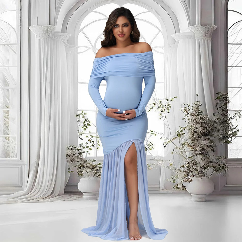 Maternity Off-Shoulder Slits Fishtail Hem For Pregnant