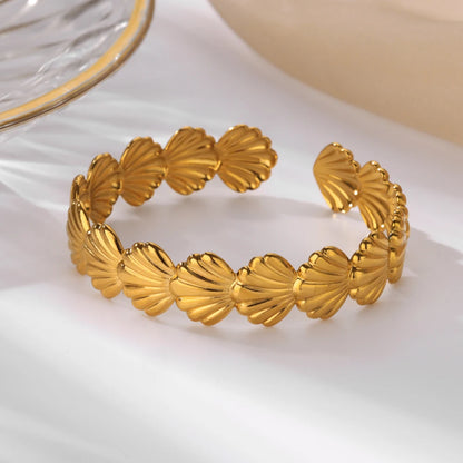 DANA Gold Chunky Flower Cuff Bangle Bracelet