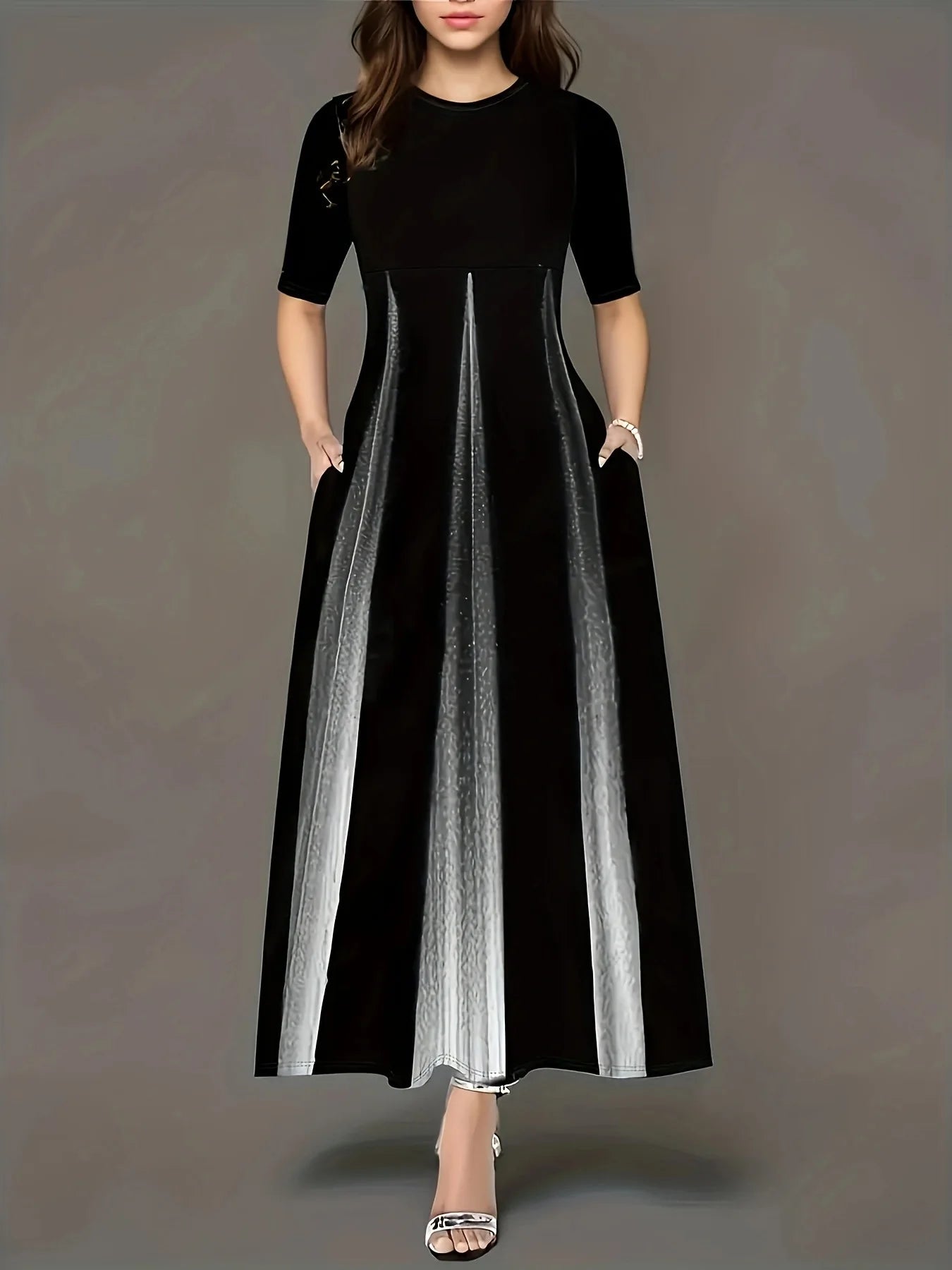 Gradient vertical round neck loose sleeves slimming Dress