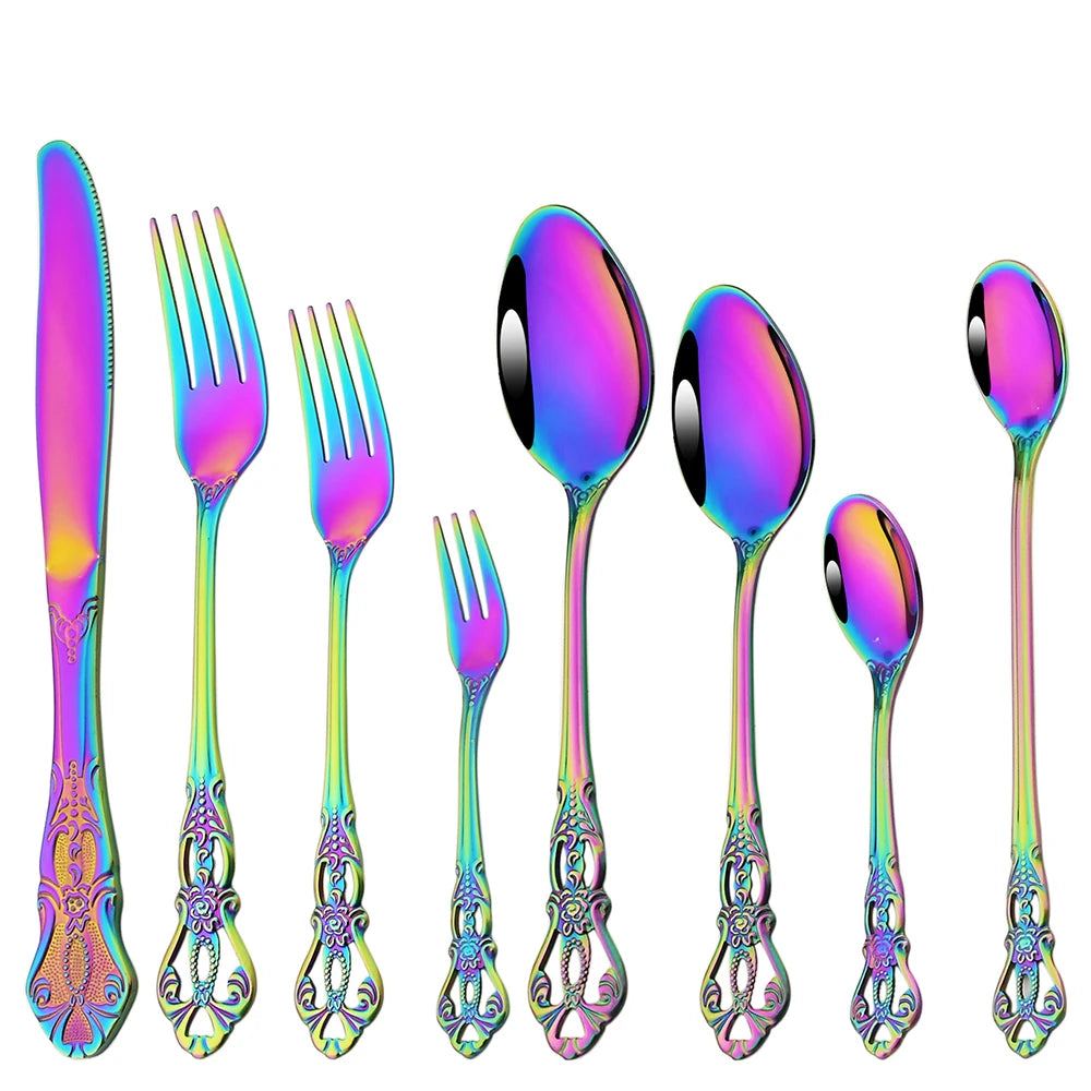 Stainless Steel Cutlery Knife Tea Fork Ice Cream Spoon Tableware Set