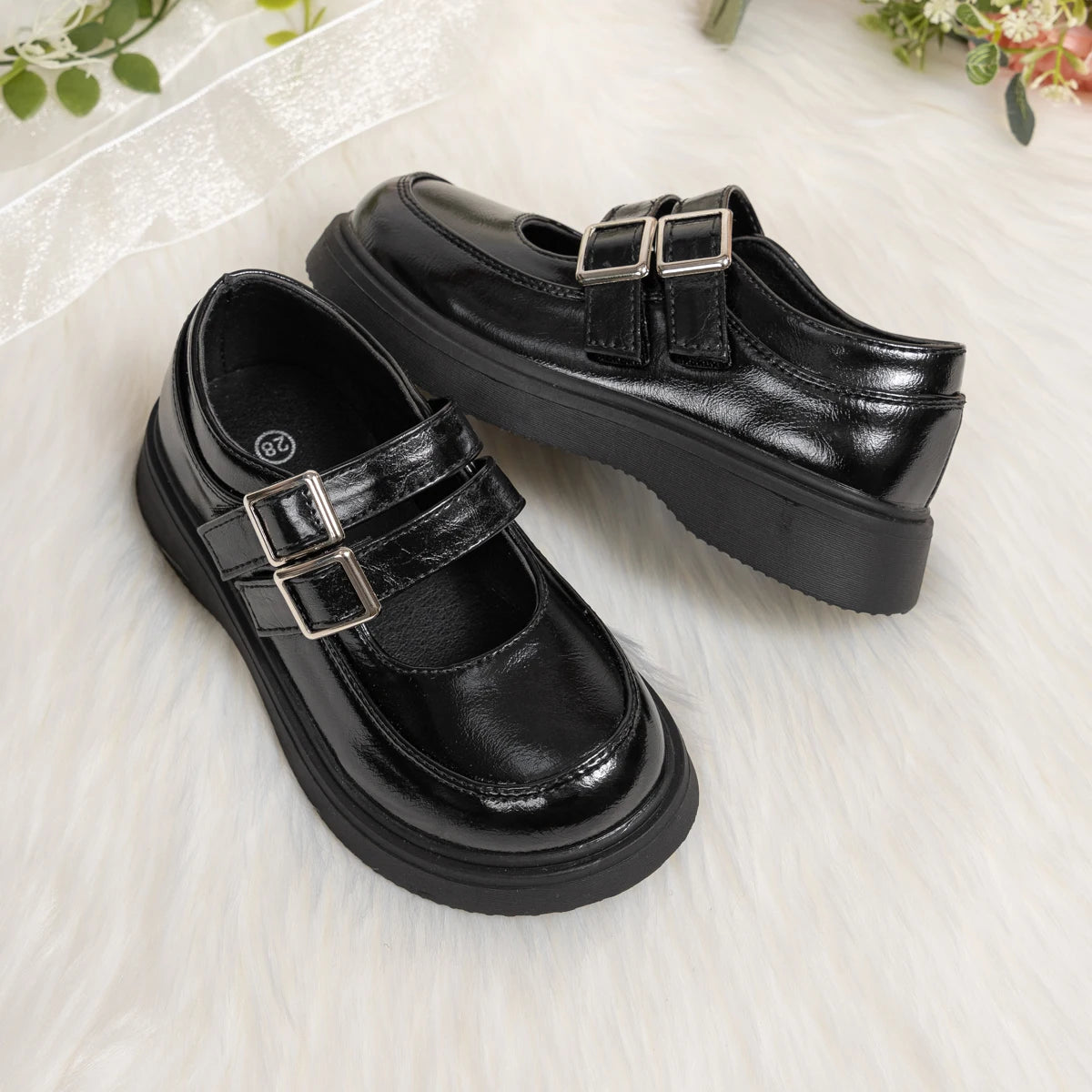 Classic Leather Spring and Autumn Bow Metal Buckle Mary Jane Shoes