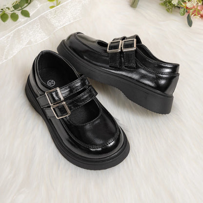 Classic Leather Spring and Autumn Bow Metal Buckle Mary Jane Shoes