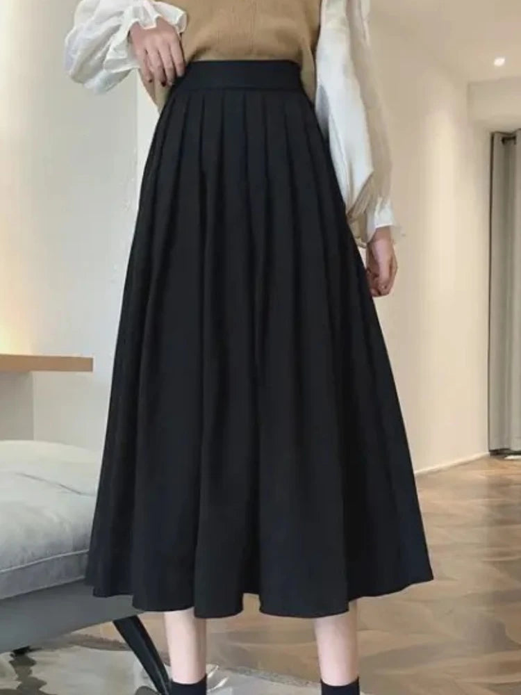 Vintage Pleated High Waist Korean College Long Goth Skirt
