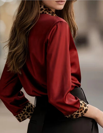 Elegant Long Sleeve Leopard Collar Shirt