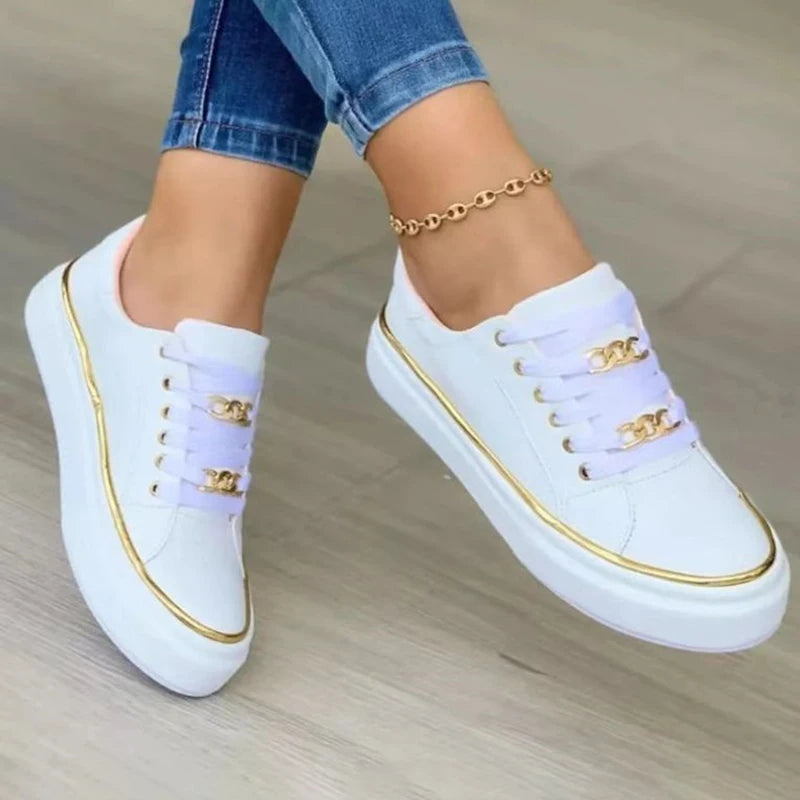 Chain Leather Comfortable Round Toe Platform Sneakers