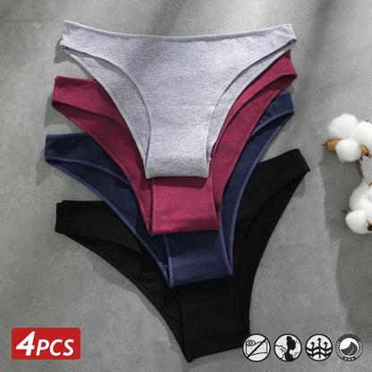 4PCS Seamless Cotton Panties Sexy Low Waist Underpants Lingerie