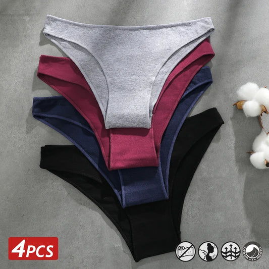 4PCS Seamless Cotton Panties Sexy Low Waist Underpants Lingerie