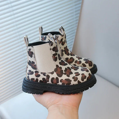 Leopard Classic Little Ankle Side Zipper Unisex Rubber Boots