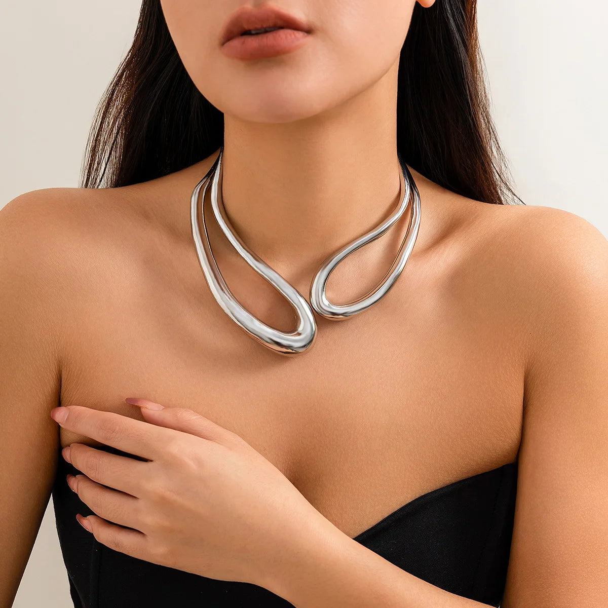 Steampunk Irregular Clavicle Torques Punk Gold Silver Color Chokers Necklace