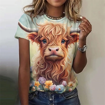 Cute Cow Donkey Pattern Flower Animals 3D Printed T Shirts