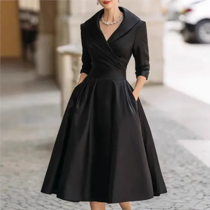 V-neck Waist-hugging Slim A Long Sleeves Maxi Dress