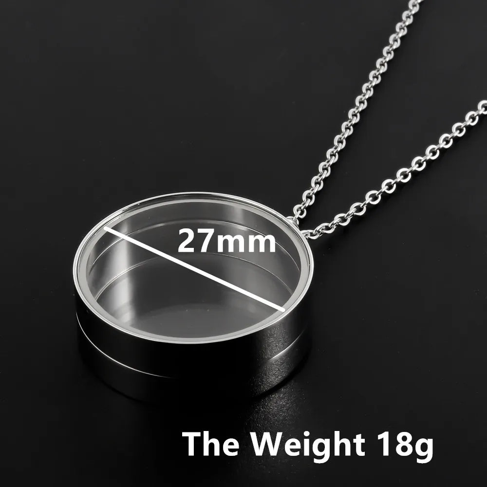 1Pc 10-45mm Round Memory Coin Bezel Locket Pendant Necklaces