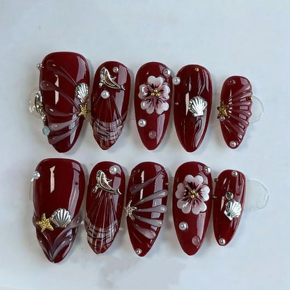 24Pcs Gilded 3D Flower Press on Nails Black French Leopard Print False Nails