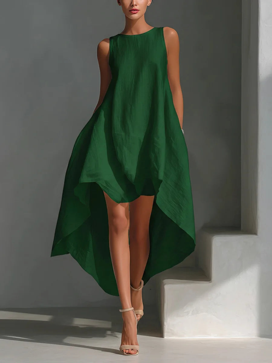 Cotton-Blend Front-Short Back-Long Irregular Dress