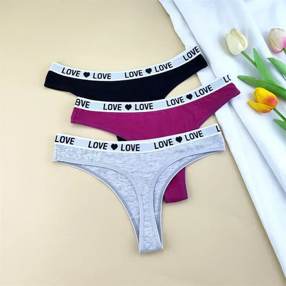 3Pcs "Love" Letters Cotton Sexy G-string