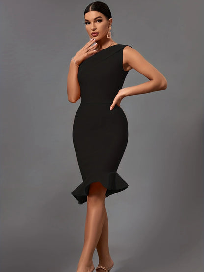 Mermaid Midi Bandage Bodycon Elegant Sexy One Shoulder Dress