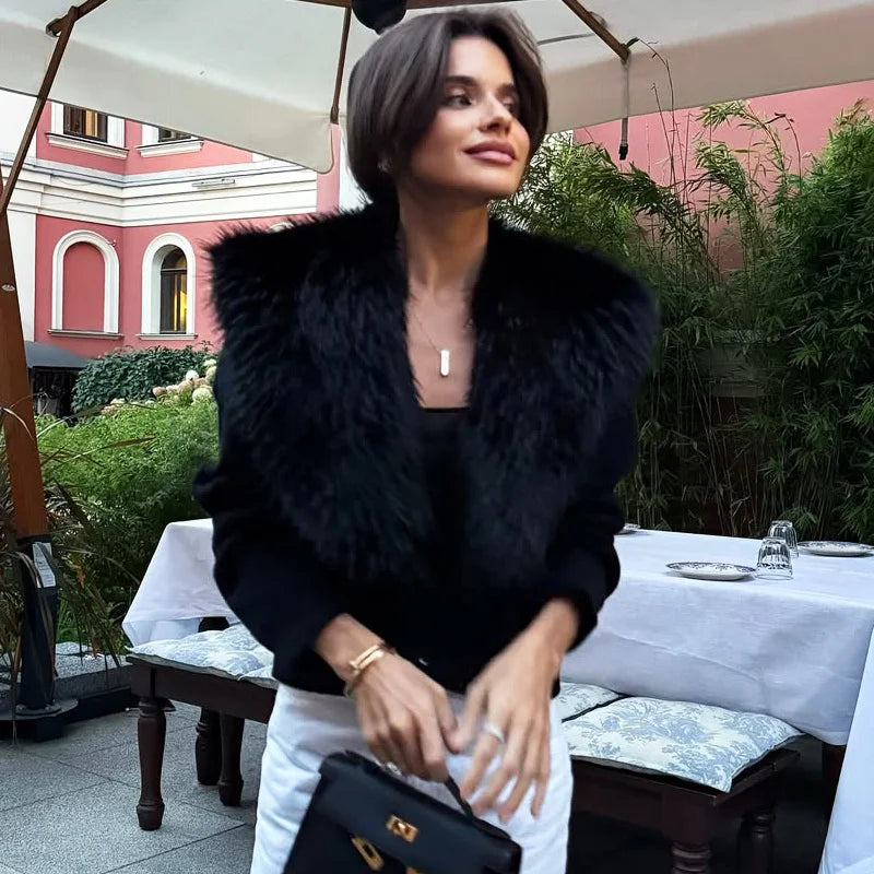 Vintage Plush Knit Button Patchwork Slim Short Cardigan Sweater
