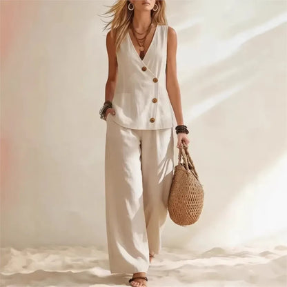 Sleeveless Summer Suit Vest Loose Wide-leg Set