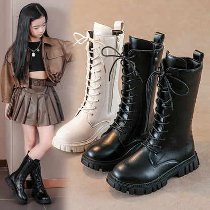 Cool Baby Girls Square Heel Round Toe Mid Boots
