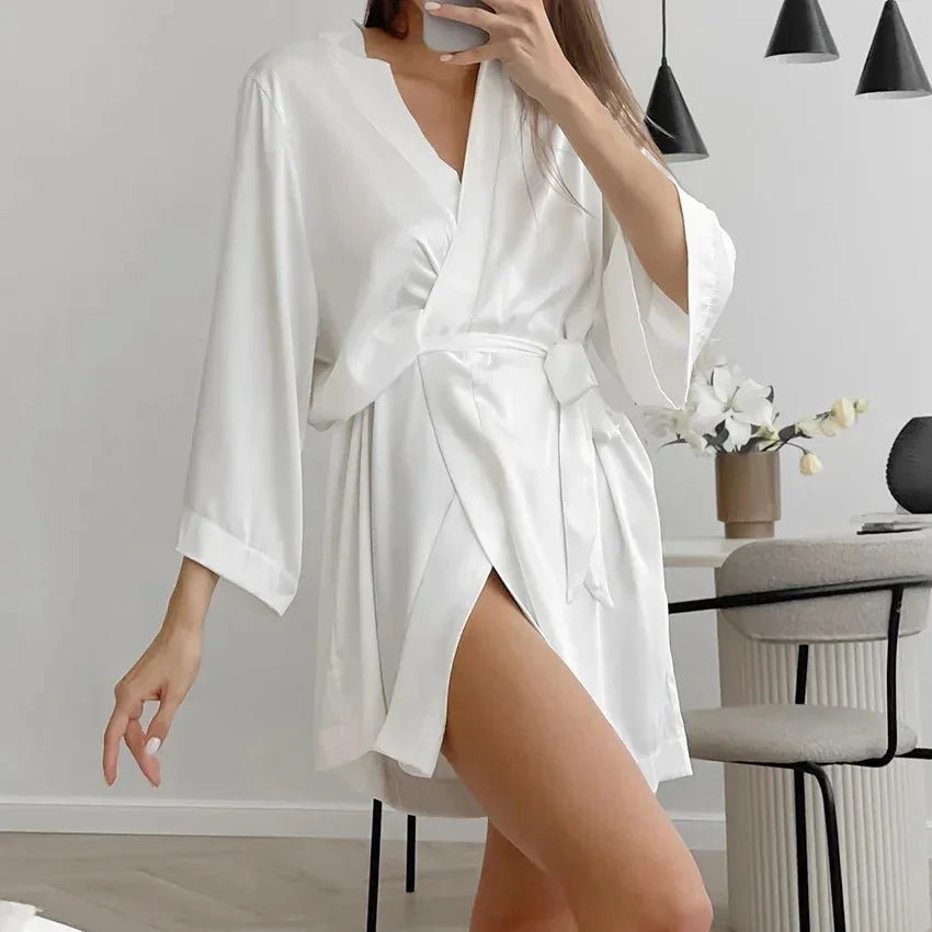 Bride  3/4 Sleeve Silk Satin Lingerie Robe