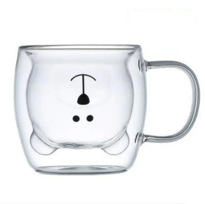 Cute Bear Double-layer Coffee Mug Double Glass Cup with Handle Mug