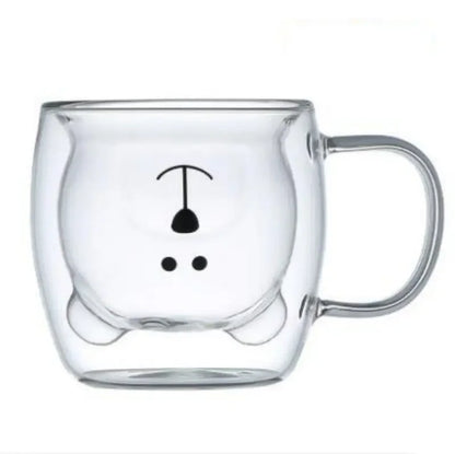 Cute Bear Double-layer Coffee Mug Double Glass Cup with Handle Mug