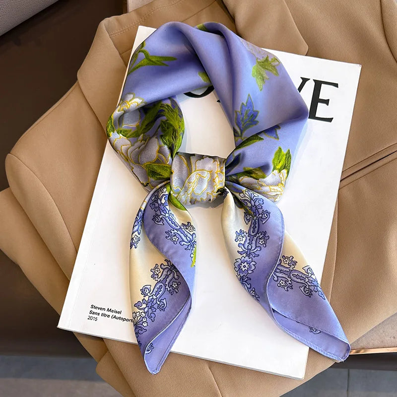 Luxury Silk Square Plaid Satin Scarf