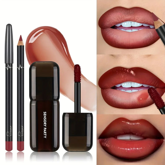 Gradient Lips Set Lip Liner + Glass Lip Gloss Mirror Shine Finish