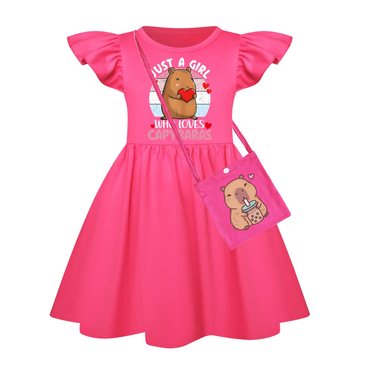 Capibala Kids Cute Capybara Fly Sleeve Casual Dresses