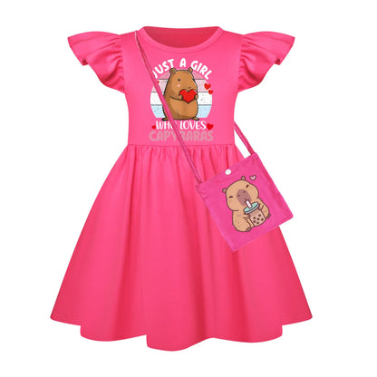 Capibala Kids Cute Capybara Fly Sleeve Casual Dresses
