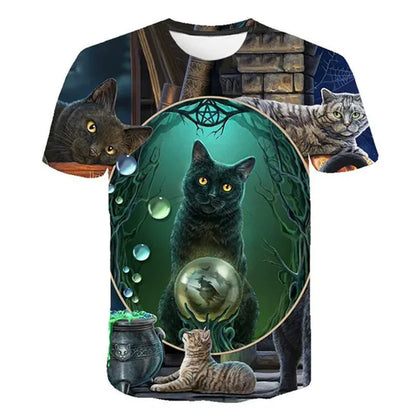 3D Mysterious Cat Short Sleeves  T-Shirt