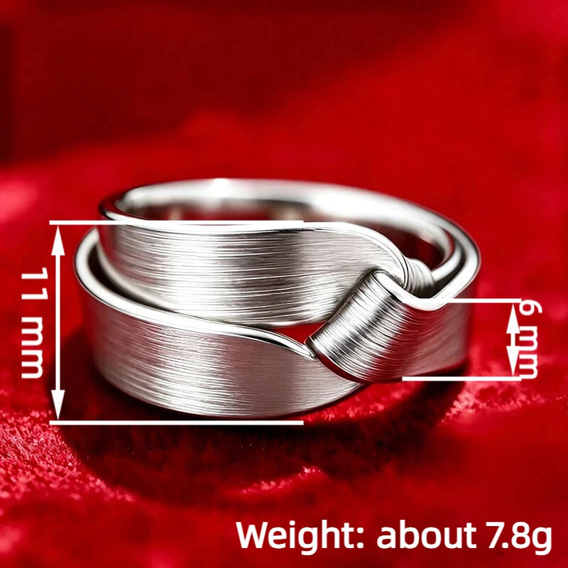Brushed Silver Interlocking Wrap Minimalist Twisted Overlap Band Ring