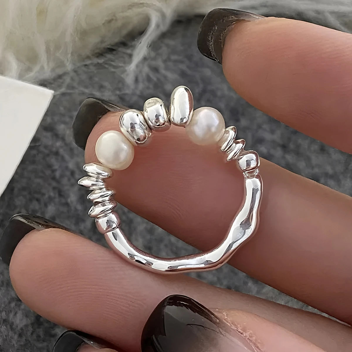 925 Sterling Silver Open Pearl Smile Stackable Finger Ring