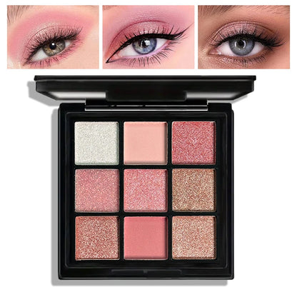 9-Grid Red Palette Purple Glitter Pearlescent Matte EyeShadow