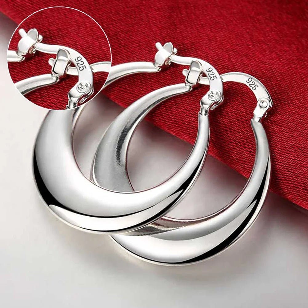 925 Sterling Silver Round Circle Hoop Earrings