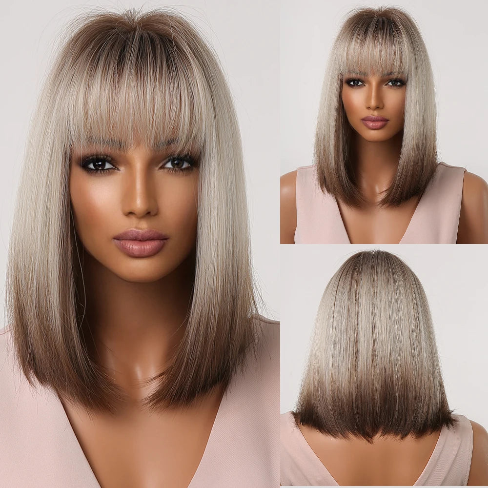 Straight Short Highlights Blonde Hair Wig