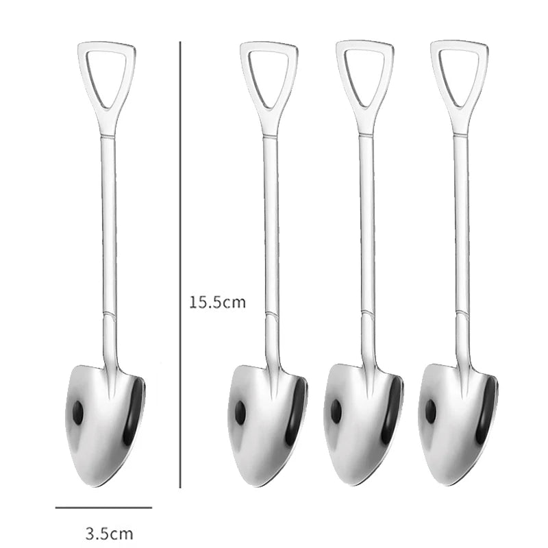 4pcs Stainless Steel Shovel & Point Spoons Set