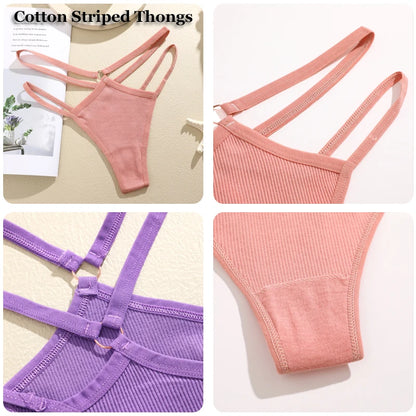 4Pcs Cotton Double Thin Belts Sexy Low Waist Lingerie