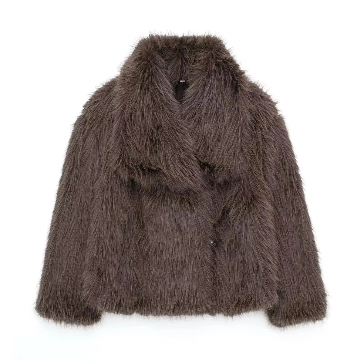 Elegant Faux Fur Warm Fluffy Loose Long Sleeve Lapel Jacket
