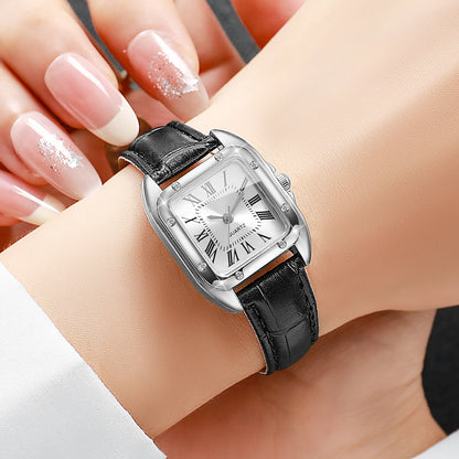Square Leather Strap Roma Dial Quartz Watch