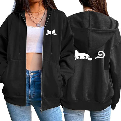 Zipper Cardigan Hooded Sweatshirt Printing Outfits Casual Jogging Sport Coat
