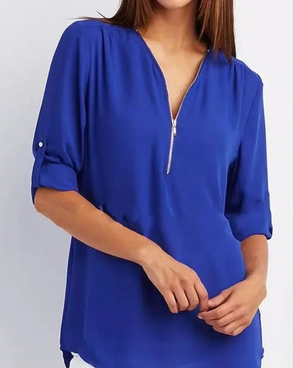 Loose Shirt Deep V Neck Chiffon Blouse